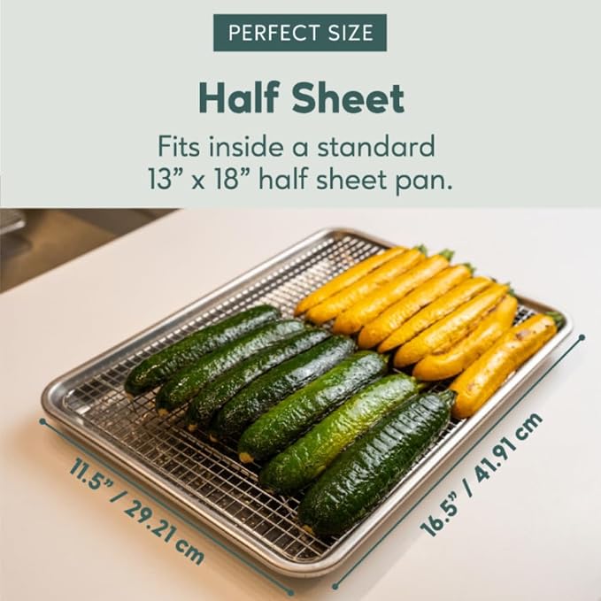Cooling and Baking Rack Set - Cooling Racks -11.5'' x16.5'' | 100% Stainless Steel, Oven-Safe, Dishwasher-Safe, Heavy Duty Tight-Wire, Set of 2, Half Sheet Pan Cooling Racks, Easy Clean