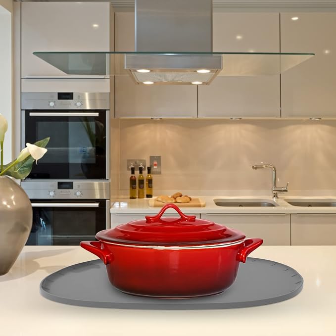 Heat Resistant Mat for 6-8 Quart Slow Cooker, Silicone Trivet | Kitchen Heat Resistant Silicone Trivet, Oval Thickened Silicone Non Slip Heat Resistant Mat