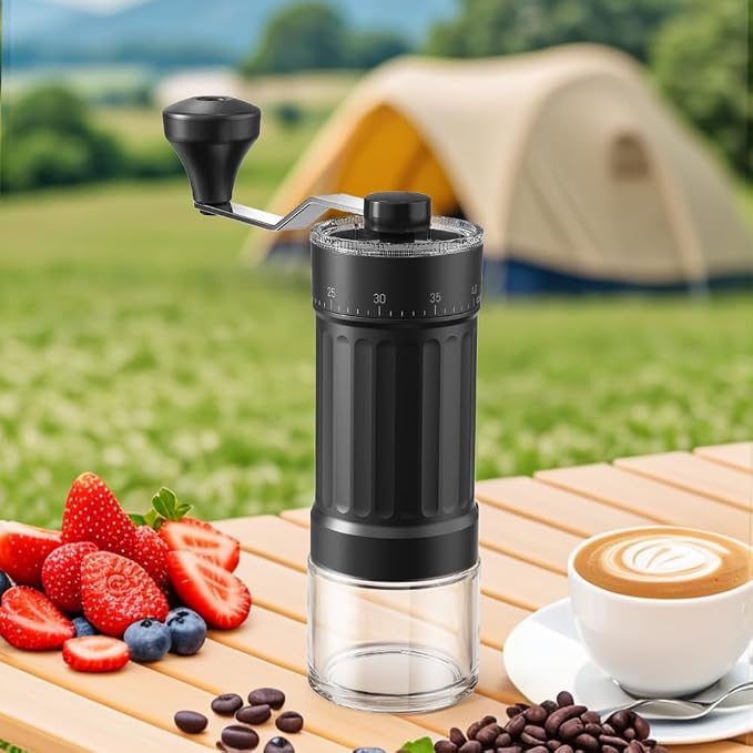 Portable Coffee Grinder Conical Burr for Espresso French Press Pour Over Double Bearing External Adjustment Capacity 25g (Ceramic Burrs)