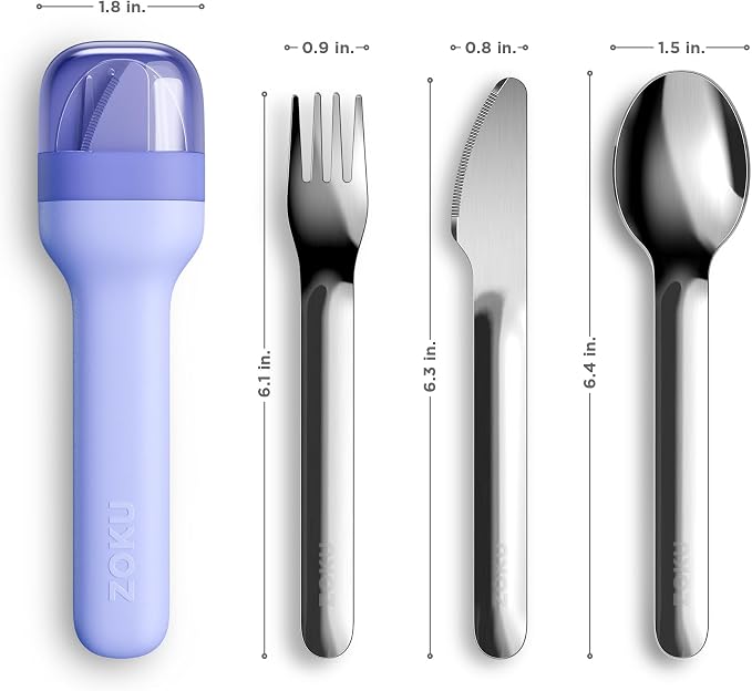 Zoku Pocket Utensil Set Stainless Steel Fork, Knife, and Spoon in Case Blue