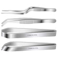4 Pieces Fish Bone Tweezers Set, Two 4.6" Stainless Steel Tweezer and Two 5.5" Tongs for Cooking Food Design styling.