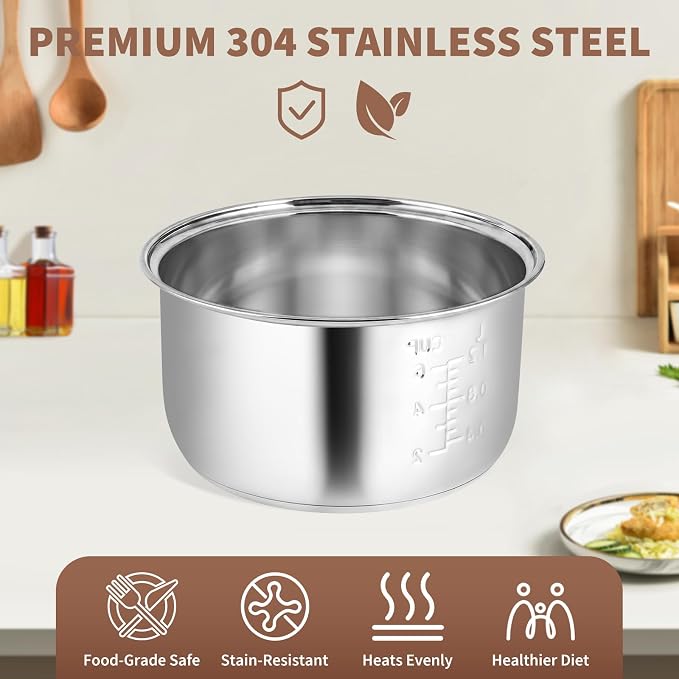 Stainless Steel Inner Pot Compatible with Zojirushi NS-TSC10 Rice Cooker | Replacement for Zojirushi NS-TSC10, 5.5-Cup (Uncooked), Food-Grade 304, Coating-Free, Dishwasher Safe