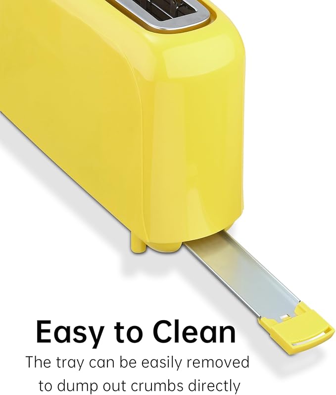 SEEDEEM 2 Slice Slim Toaster, 10" Long Slot, 6 Shade Settings, Yellow | Long Slot, 6 Shade Settings, Cancel/Reheat/Defrost, Removable Crumb Tray