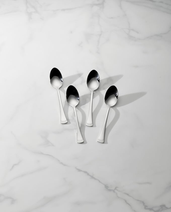 Lenox Portola Dinner Spoons Silverware Set for 4, Flatware | 18/10 stainless steel, mirror finish | dishwasher safe | 7 inch length, great for soup, cutlery set, utensil set