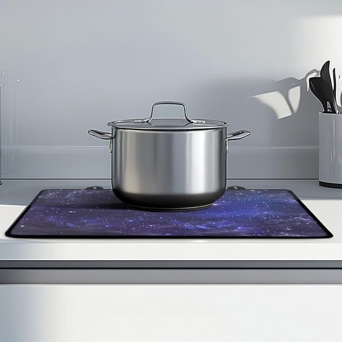 Navy Blue Galaxy Star Stove Top Covers for Electric Stove, Outer Space Nebula Glass Stovetop Cover with Lanyard Galaxy Universe Pattern Countertop Protector Mat for Kitchen 28 x 20 Inch