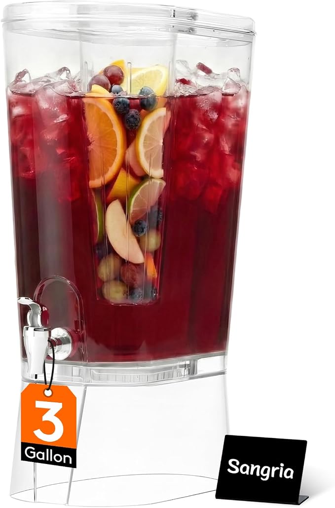 Lifewit 3 Gal Drink Dispenser with Fruit Infuser & Leak-Proof Spigot, 1 Pc | Large Capacity for Gathering & Commercial Use, BPA-free Plastic Beverage Container with Stand for Lemonade, Soda & Mimosa bar