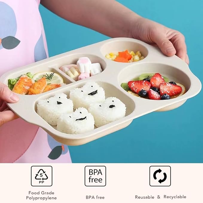 PUPOPIK 12 Inch Divided Plates4 PCS - Reusable Unbreakable Wheat Straw Plates, Dinnerware Lunch Tray Plates Tableware for Kitchen, Picky Eaters, Campers and Portion Control (Blush)