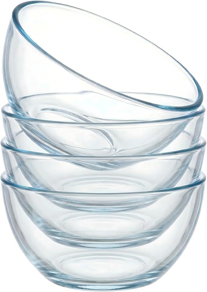 Borosilicate Glass Bowls, Set of 4 (1.1 QT Each) - Heavy-Duty, Scratch Resistant & Lead-Free. Oven, Microwave, Dishwasher & Freezer Safe. Perfect for Meal Prep, Baking, Serving, Entertaining