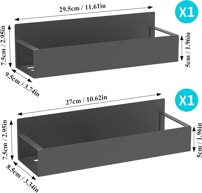 Metal Magnetic Spice Rack for Refrigerator Dark Gray, 2 Pack | Magnetic Shelves Heavy Duty for Fridge in Kitchen, Seasoning Storage Organizer, For Oven Washer and Dryer, For Heavier Items