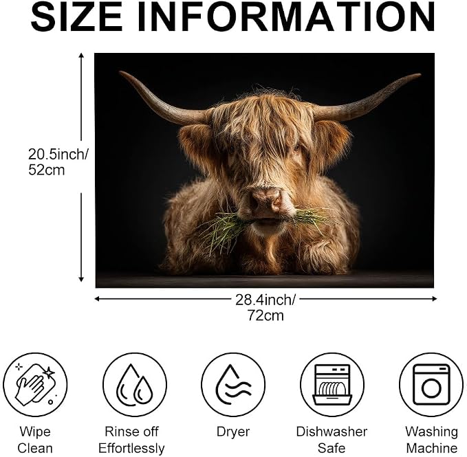 Highland Cow Stove Top Cover, Farmhouse Kitchen, 28x20 in | Photorealistic highland cow close-up on black; non-slip washable mat; protects glass and electric cooktops; 28.4 x 20.5 in