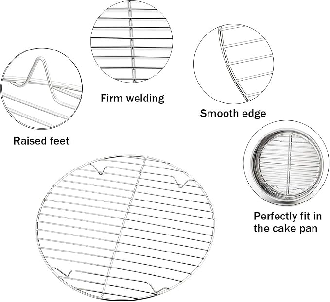 TeamFar Round Cooling Rack Set of 4, 9 Inch Round Wire Rack | Stainless Steel Baking Steaming Roasting Rack Set, Healthy & Sturdy, Mirror Finish & Rust Resistant, Oven & Dishwasher Safe