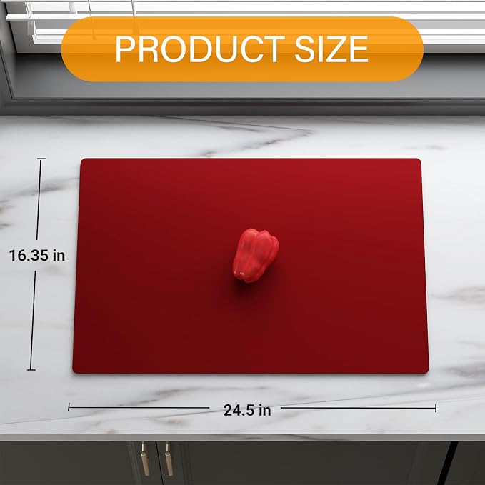 2-Pack Silicone Counter Mats 24”x16”,Red | 1.5mm thick silicone counter protector, heat resistant & non-slip. Works for air fryer, hot pots, pans and coffee maker.