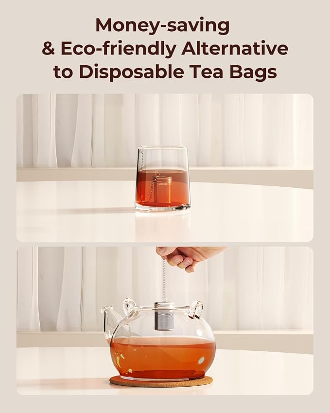 2 Pack Reinmoson 304 Stainless Steel Tea Infuser for Loose Leaf Tea | 1.58” x 2.2” Extra Fine Mesh Tea Strainers Ball, Threaded Lid, Loose Leaf Tea Steeper for Black Tea, Rooibos, etc