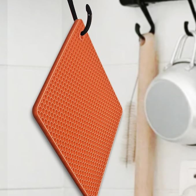 homEdge Silicone Square Trivets Mat, 6 Packs Multipurpose Non Slip Heat Resistant Pot Holder-Orange