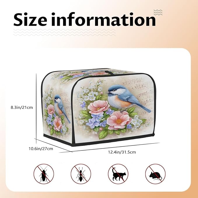 4 Slice Toaster Cover Painted Bird Flower Toaster Covers Four Slice Wide Slot Waterproof and Dustproof Covers for Wide Slot Toasters and Small Appliances Kitchen Decor Gifts
