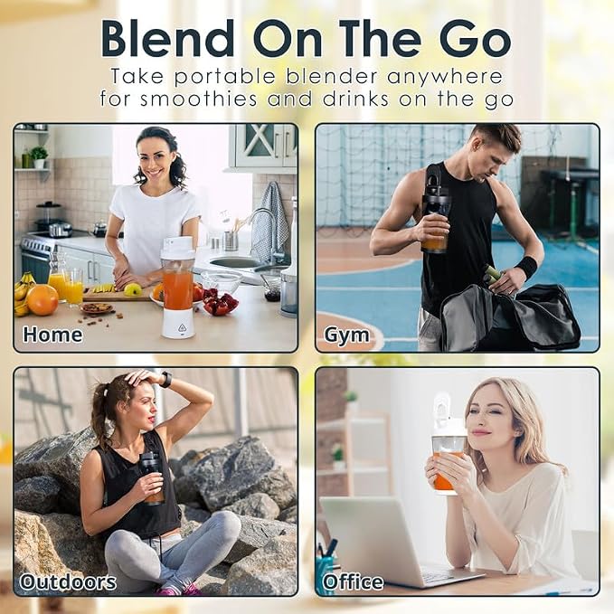 Personal Blender Wireless 24oz Cordless Mini 360 Watt Portable Blender-for Smoothies Freshly Squeezed Juices 6000mAh Self Cleaning and BPA Free Portable Juicer with 6 Sharp Blade Pearl White