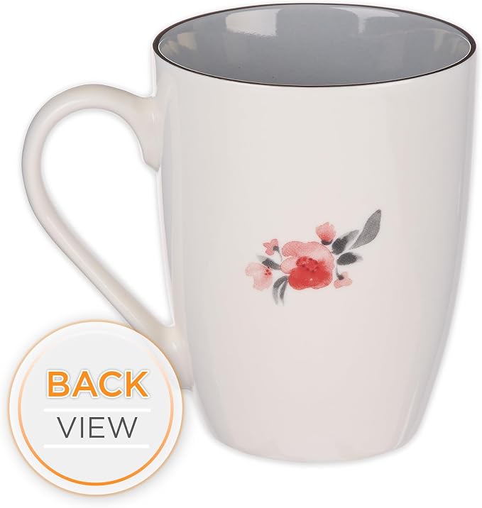 Christian Art Gifts Encouraging Coffee & Tea Ceramic Scripture Mug for Women: Strong & Courageous Golden Inspirational Bible Verse, Cute Novelty Non-toxic Drinkware, White/Gray & Pink Floral, 12 oz.