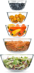 5pc Glass Mixing Bowls Sets (4.65QT, 2.80QT, 1.64QT, 1.16QT, 0.85QT), Glass Nesting Kitchen Thick Bowl for Baking, Cooking Prep, Storage, Large Salad Bowls Sets-Dishwasher Microwave Freezer Safe