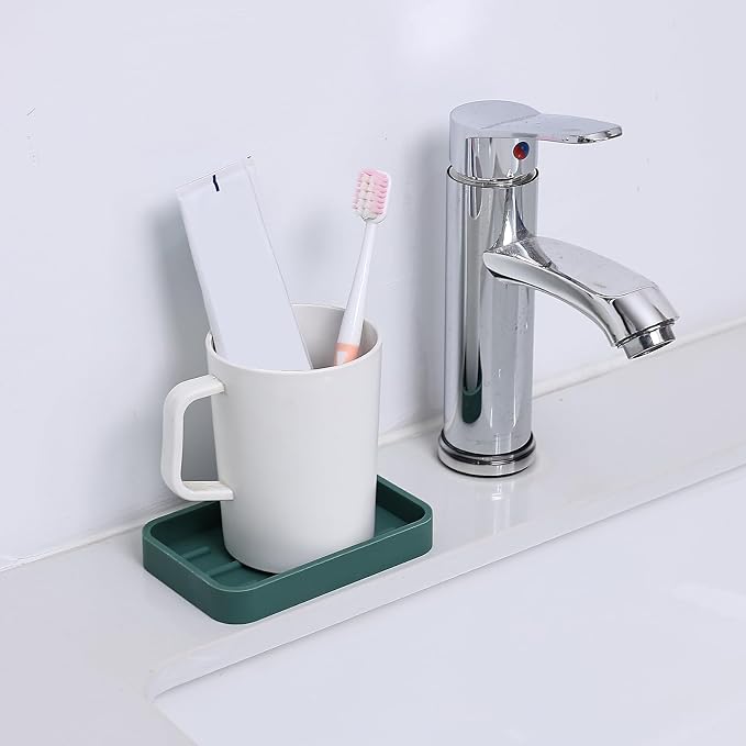 MicoYang Silicone Kitchen Sink Organizer Tray for Multiple Usage,Easy Clean Sponges Holder for Kitchen Bathroom Counter or Sink,Dish Soap Dispenser,Scrubber,Bottle,Cup Green 4.9”x 3.2”
