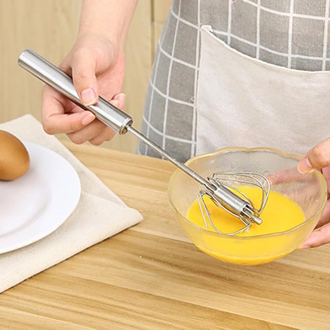 3 Pack Stainless Steel Egg Whisk Versatile Easy Whisk Hand Push Rotary Milk Frother Cooking Beater Manual Mixer for Beating Eggs Mixing Whipping Smoothies Shakes (2 Styles)
