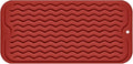 Silicone Dish Drying Mat, Non-Slip Easy Clean Sink Mat, Red, 12" x 6" | Quick-Dry Ridges, Large Heat-resistant Dish Drainer Mat for Kitchen Counter, Hangable & Roll-Up for Storage, Dishwasher Safe