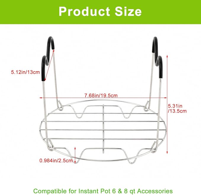 Steamer Rack Trivet with Silicone Handle Compatible with Instant Pot, 6, 8 Quart Steamer Wire Cooling-Rack Trivet Accessory for Healthier Meals, Multi-Use Rack for Roasting & Serving