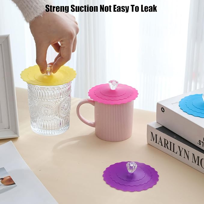 Silicone Cup Covers (Set of 4),Multicolored Silicone Lids,tea cup cover | Mug Covers for Mugs, Cups, Tea Pots,Flexible Mug Covers,Hot Cup Lids for Coffee & Tea