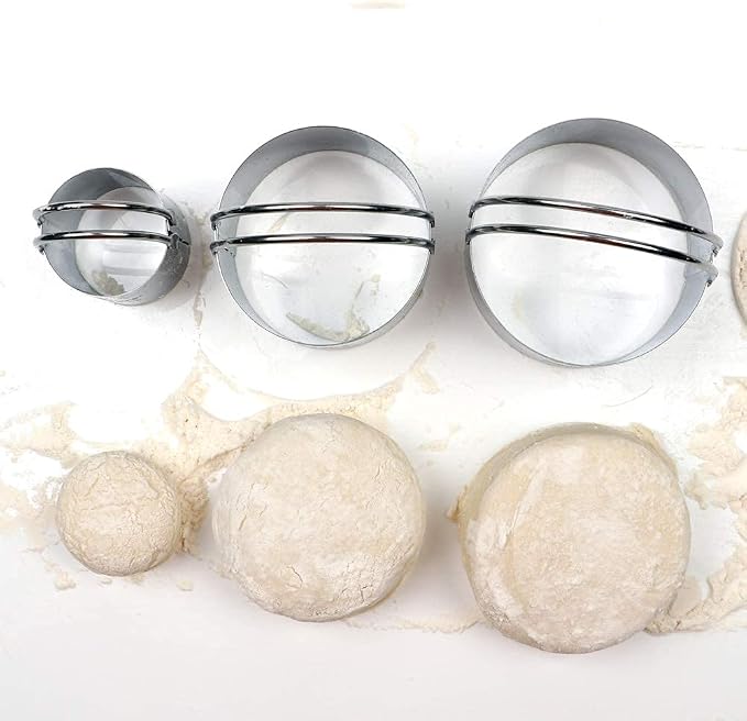 HULISEN Biscuit Cutter Set 3-Pc, Stainless Steel Cookie Cutters with Handle | Dishwasher Safe, Etched inch/cm Markings, Gift-Ready Package, Ergonomic Arched Grip, Professional Baking Tools