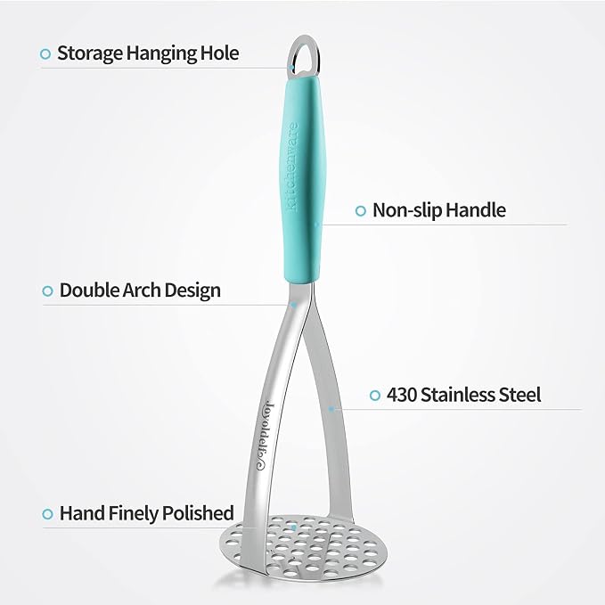 Joyoldelf Heavy Duty Stainless Steel Potato Masher, Professional Integrated Masher Kitchen Tool & Food Masher/Potato Smasher with Silicone Handle, Perfect for Bean, Vegetable, Fruits, Avocado, Meat