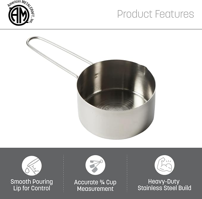 American METALCRAFT, Inc. MCW75 3/4 Stainless Steel Measuring Cup, 3/4-Cup, Silver, 1 Count (Pack of 1)