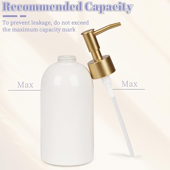 Natheeph 14OZ Ceramic Soap Dispenser Bathroom/Kitchen Can Fill Liquid-White | Ceramic Soap Pump Dispenser Bottle for Bathroom/Kitchen, Refillable Hand Soap, Dish Soap, Shampoo, Lotion etc.