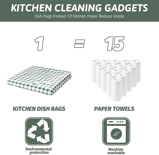 Nialnant 8 Pcs Kitchen Dish Rags,100% Cotton Kitchen Towels | Soft Absorbent Quick Drying Dish Cloths for Washing Dishes,Cleaning rags - 11 x 11In Green