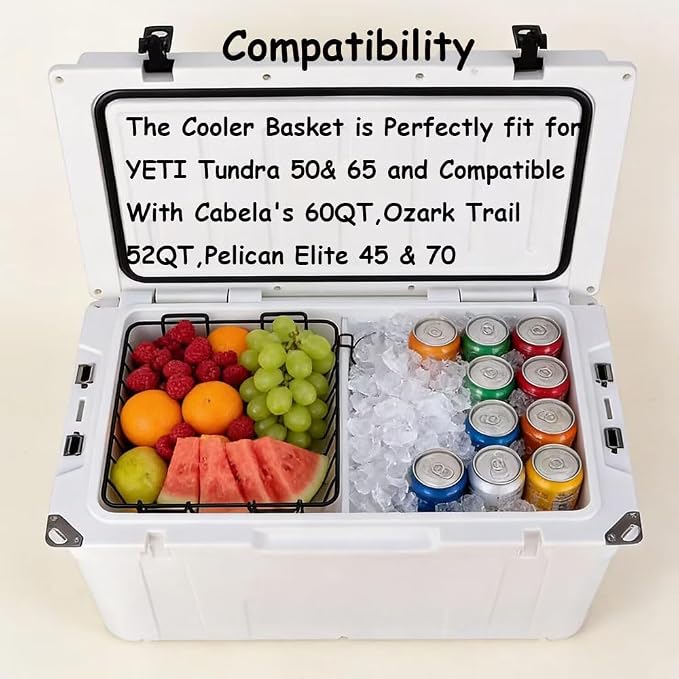 Cooler Basket for YETI Tundra 50 &65,1PCS,Insert Dry-Goods Basket Compatible with Cabela's 60QT,Igloo 52QT,Ozark Trail 52QT,Pelican Elite 45 & 70,Stainless Steel Wire Cooler Rack Basket