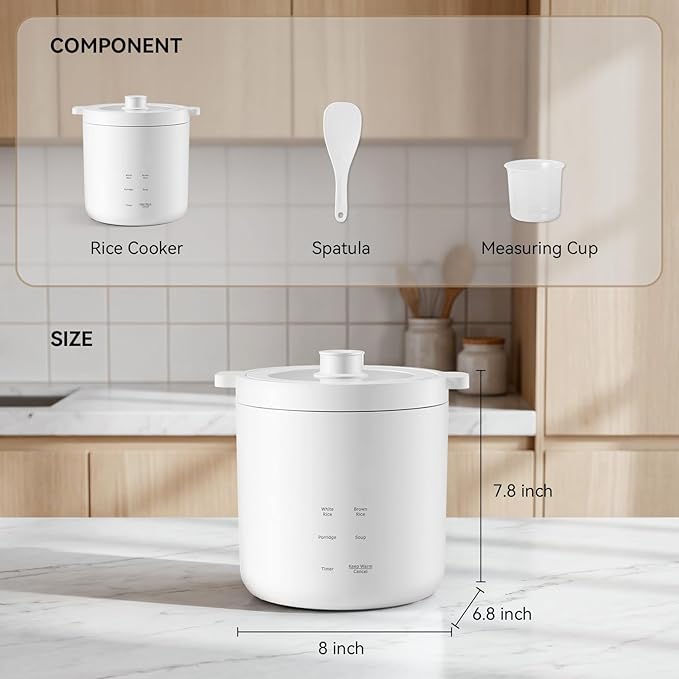 Mini Rice Cooker 2 Cup Uncooked, Small Electric Cooker, with 4 Cooking Functions, 24 Hour Preset and Heat Preservation, Anti Scald Carry Handle | Portable Rice Maker with 4 Cooking Functions, Nonstick Ceramic Coating, 24 Hour Preset, Auto Keep Warm for...