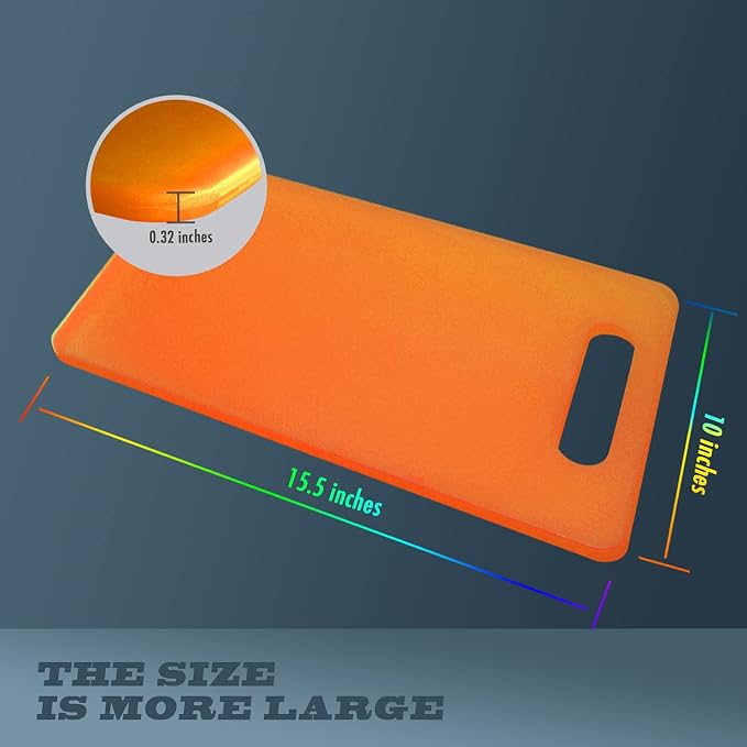 Fotouzy Plastic Utility Cutting Board with Handles, Food Safe PP Material, BPA Free, Dishwasher Safe, Thick Chopping Board, Large Size, Easy Grip Handle, for Kitchen (Orange)