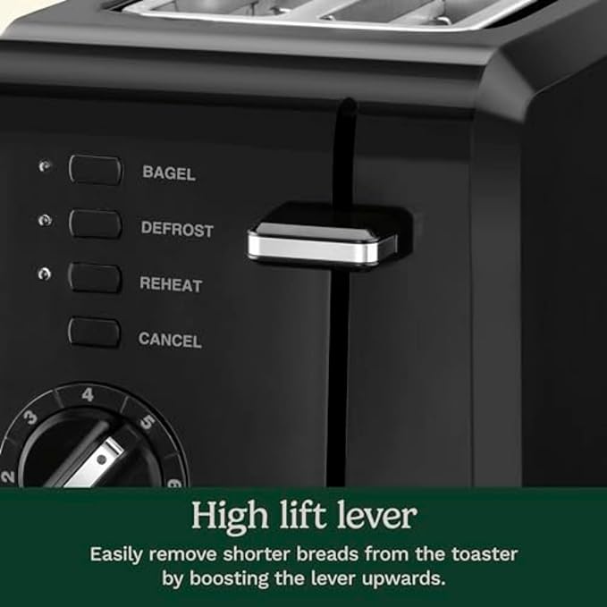 Cuisinart Compact Toaster, 7 Shade Settings, 2-Slice Capacity, Black | 2 slice toaster for bagels & bread with defrost/reheat/cancel functions, removable crumb tray & compact design, CPT-122BK