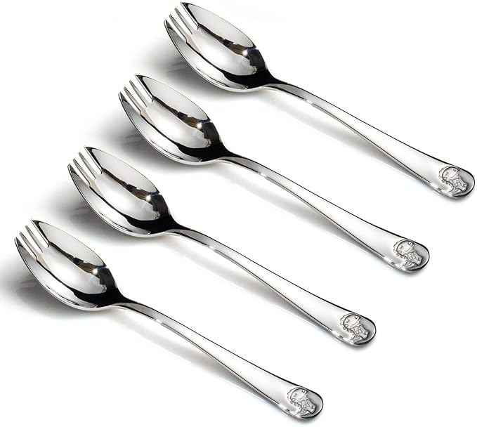 Alata Mini Sporks, 4-Pack Food-grade Stainless Steel Mini Sporks, 5.7 Inches Salad Forks For Dessert, Ice Cream, Salad, Soup, Noodle, Spaghetti, Dishwasher Safe