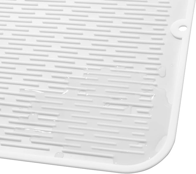 MicoYang Silicone Dish Drying Mat for Multiple Usage,Easy clean,Eco-friendly,Heat-resistant Silicone Mat for Kitchen Counter or Sink,Refrigerator or Drawer Liner White 2XL 24 inches x 18 inches
