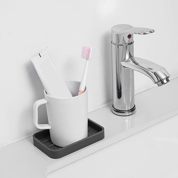 MicoYang Silicone Kitchen Sink Organizer Tray for Multiple Usage,Easy Clean Sponges Holder for Kitchen Bathroom Counter or Sink,Dish Soap Dispenser,Scrubber,Bottle,Cup Grey 4.9”x 3.2”