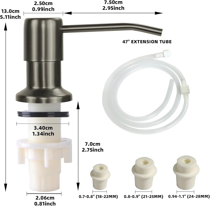 Soap Dispenser for Kitchen Sink, Built in Sink Soap Dispenser, Countertop Soap Dispenser Pump with 47" Extension Tube kit, No Need to Fill Little Bottle Again, Gray