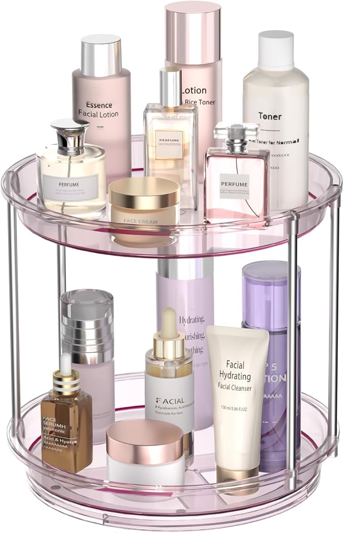 Rotating Makeup Organizer, Perfume Skincare Holder, 2 Tier 9 Inch, Mauve | 360° Smooth Spinning Vanity Tray, Large Capacity, Space-Saving Cosmetics Storage for Bathroom Countertop, Dresser