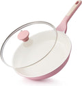 SENSARTE 8Inch Nonstick Ceramic Frying Pan with Lid, PFAS/PTFE Free, Pink | Ceramic Omelette Pan Skillet, Healthy Non-toxic Chef's Pan, Induction Compatible Pan, Heat Resistant Handle