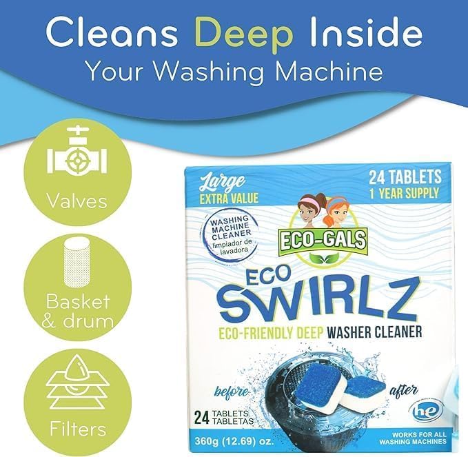 ECO-GALS Washing Machine Cleaner and Deodorizer | Front & Top Load Washers, H.E. Compatible, Removes Pet Hair & Debris, Cleans Drum, Pipes & Filter