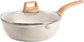 CAROTE 12 Inch Nonstick Deep Frying Pan with Lid, 5.5 Qt | Kitchen Non-Toxic PTFE & PFOA Free Cookware, Covered Skillet All Stovetops Compatible , White Granite