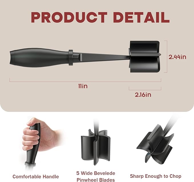 PGYARD Meat Chopper Hamburger Grinder, Kitchen Smasher for Ground Beef | Heat Resistant, 5 Nylon Blade, Burger Grinder Potato Mix Tool, Meat & Poultry Tenderizers, Dishwasher Safe, Black