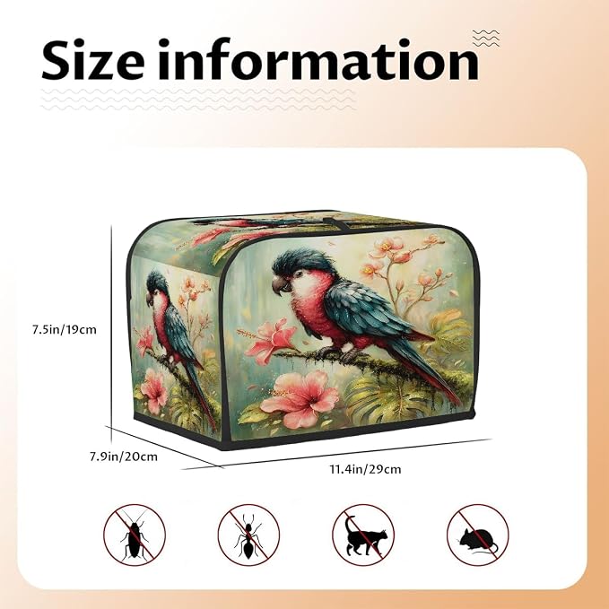 2 Slice Toaster Cover Parrot Oil Painting Floral Toaster Covers Two Slice Wide Slot Waterproof and Dustproof Covers for Wide Slot Toasters and Small Appliances Kitchen Decor Gifts
