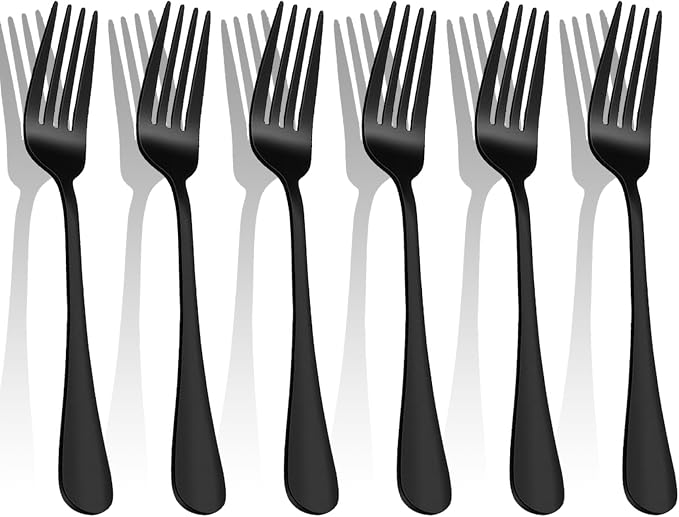 Black Forks Silverware Set Of 6 Pieces, Stainless Steel Forks, Mirror Polished Fork Set, Cutlery Utensils Set, Apartment Essential Flatware