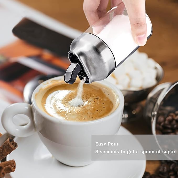 Aelga Glass Sugar Dispenser with Pour Spout, Weighted Pourer, for Coffee, Tea and Baking (2 Pack)