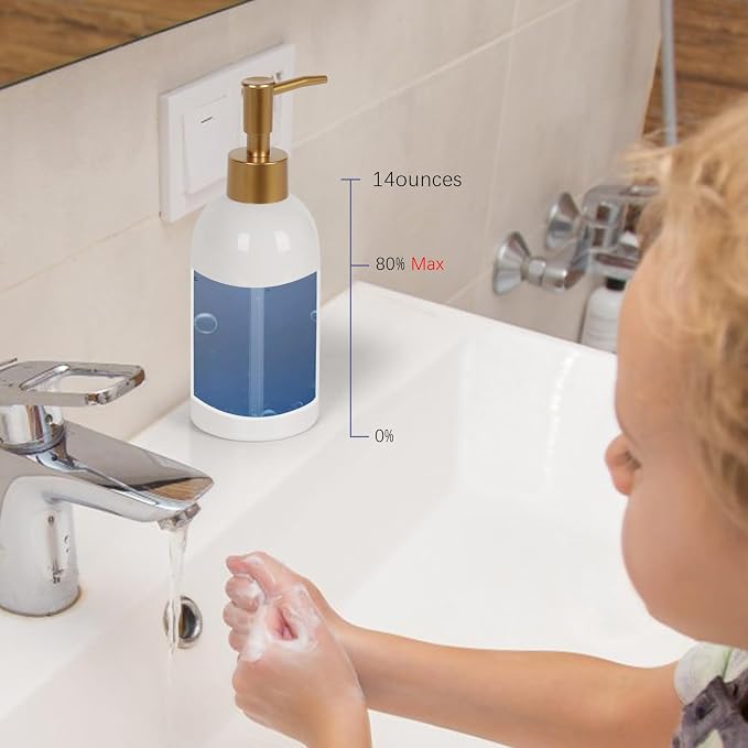 Natheeph 2PC 14OZ Ceramic Soap Dispenser Can Fill Hand Soap (White+Green) | Refillable Shampoo/Lotion/Liquid/Soap Dispenser for Bathroom, Dish Soap/Detergent for Kitchen, Soap Pump Dispenser Bottle
