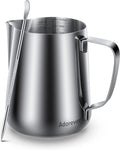 Milk Frothing Pitcher, 8.5oz/12oz/20oz/32oz/50oz/66oz Milk Frother Cup Stainless Steel, Espresso Accessories, Milk Steaming Pitchers Coffee Cappuccino Latte Art Barista Milk Jug Cup with Art Pen,12oz